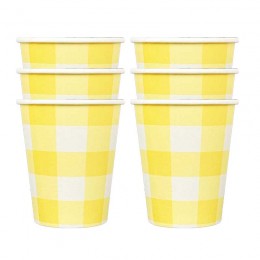 Copos de Papel Xadrez Vichy Amarelo 08 Un