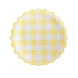 Prato de Papel Xadrez Vichy Amarelo Candy 19cm